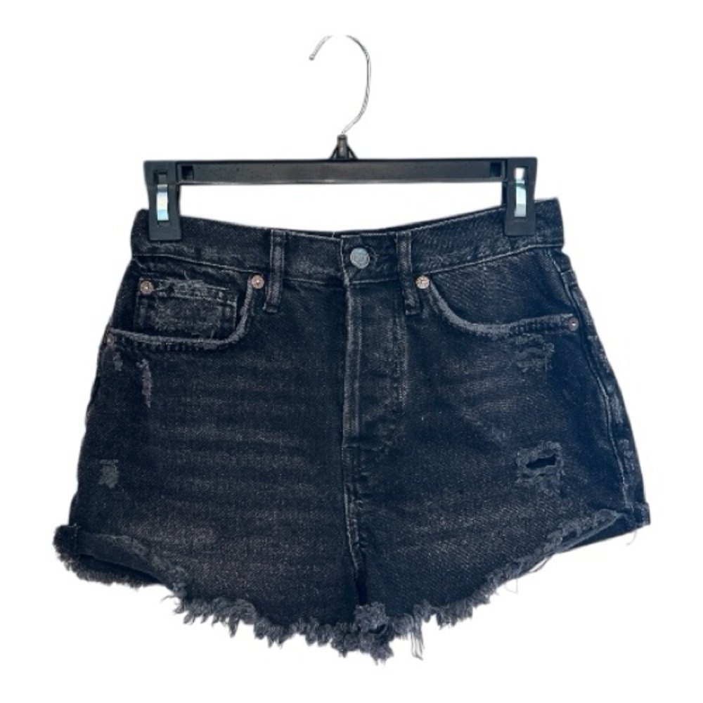 We The Free Charcoal Distressed High Waist Button Close Jean Shorts Size 26